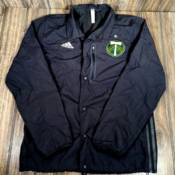 Adidas Men Portland Timbers Lined Jacket Windbreaker Soccer Track Snap Gray Sz S - Picture 2 of 12